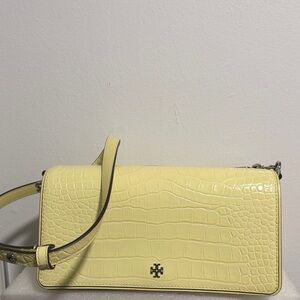 Tory Burch Light Yellow Croc-Embossed Crossbody Bag